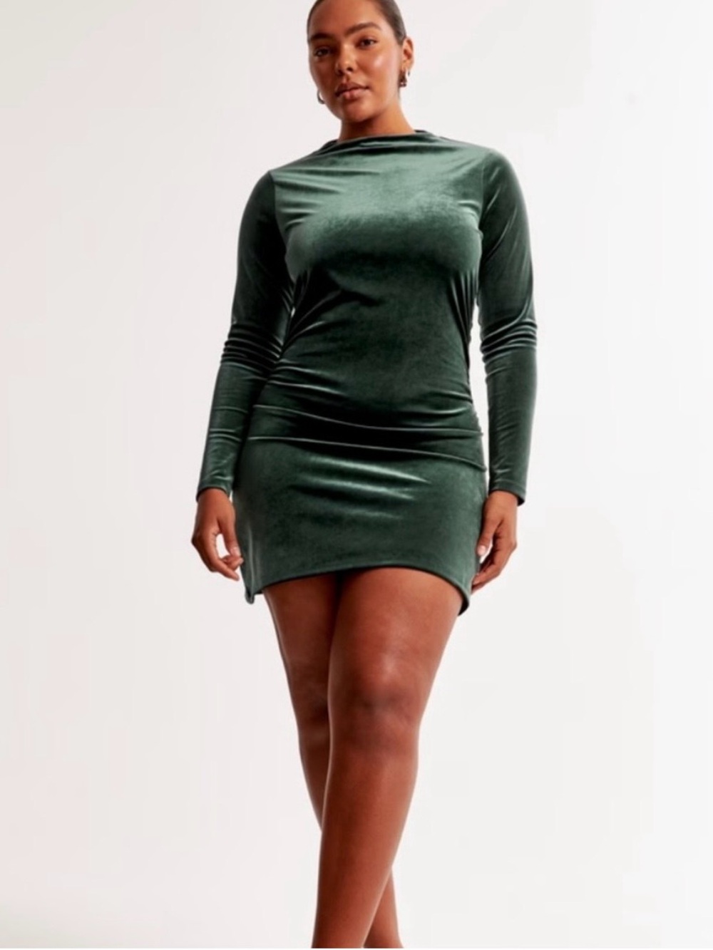 Abercrombie Velvet Long-Sleeve Ruched Dress Med-Tall